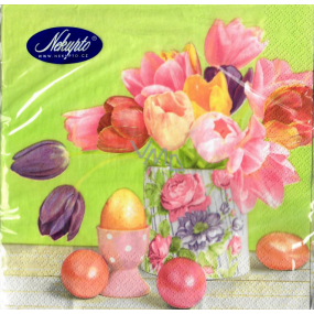 Nekupto Papierservietten 3 Lagen 33 x 33 cm 20 Stück Ostern grün, rosa Tulpen