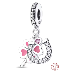 Charm Sterlingsilber 925 Kleeblatt für Glück, Hufeisen, Herz, 3-in-1 Anhänger für Glücksarmband