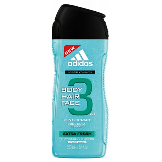 Adidas Extra Fresh 3 in 1 Duschgel für Körper, Haare und Gesicht für Männer 250 ml