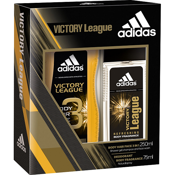 Adidas Victory League parfümiertes Deodorantglas für Männer 75 ml + Duschgel 250 ml, Kosmetikset