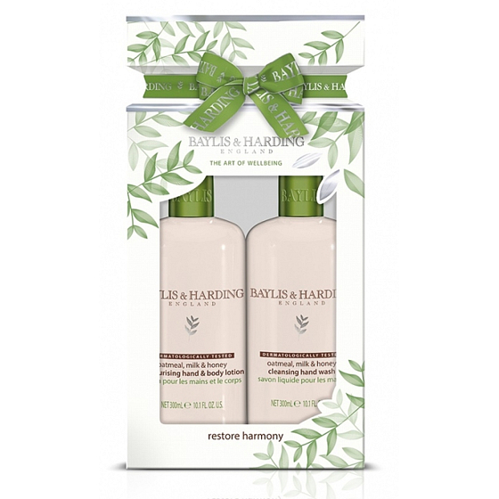 Baylis & Harding Haferflocken, Milch, Honig flüssige Handseife 300 ml + Hand- und Körpermilch 300 ml, Kosmetikset
