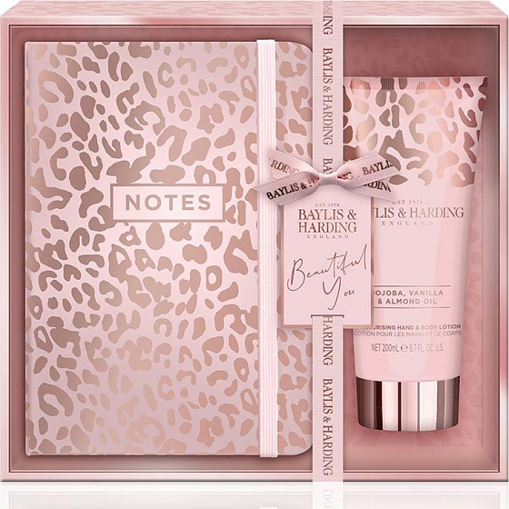Baylis & Harding Jojoba-, Vanille- und Mandelöl Hand- und Körperlotion 200 ml + Notebook, Kosmetikset