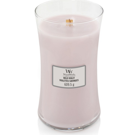 WoodWick Wild Violet - Wildviolett-Duftkerze mit Holzdocht und Deckelglas groß 609,5 g