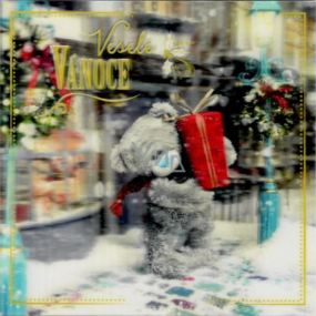 Ich zu Ihnen Umschlag Grußkarte 3D Weihnachtskarte, Weihnachtsbär mit Geschenk 15,5 x 15,5 cm