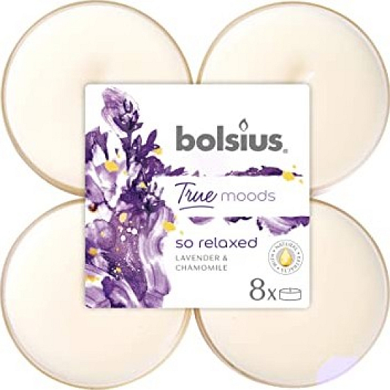 Bolsius True Moods So Relaxed Lavendel & Kamille - Lavendel und Kamille Maxi duftende Teelichter 8 Stück, Brenndauer 8 Stunden