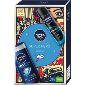 Nivea Men Super Hero Deep Beat 48h Antitranspirant Deodorant Spray für Männer 150 ml + Fresh Kick 3in1 Duschgel für Körper, Haare und Gesicht 250 ml, Kosmetikset für Männer