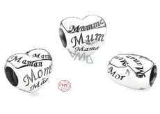 Sterling Silber 925 Herz Mama - Symbol der Mutterschaft und Familie Liebe, Perle für Armband Familie