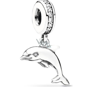 Sterling Silber 925 Delphin mit Zirkonia, Tierarmbandanhänger