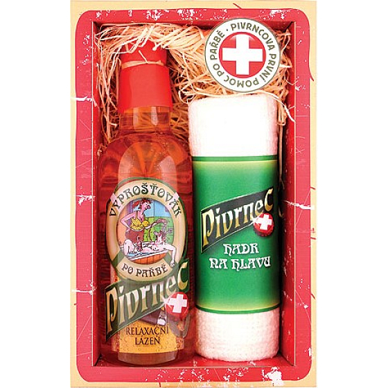 Böhmen Geschenke Pivrnec Retter Bier Badeschaum 500 ml + Kopftuch 60 x 40 cm, Kosmetikset