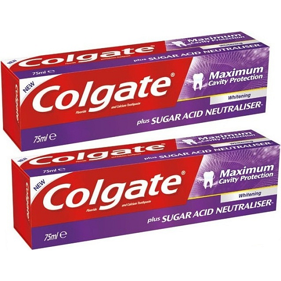 Colgate Maximum Cavity Protection Whitening Zahnpasta mit Bleaching-Effekt 2 x 75 ml