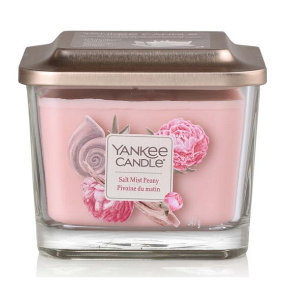 Yankee Candle Salt Mist Peony - Pfingstrose mit Tropfen Meerwasser Soja-Duftkerze Elevation Medium Glas 3 Dochte 347 g
