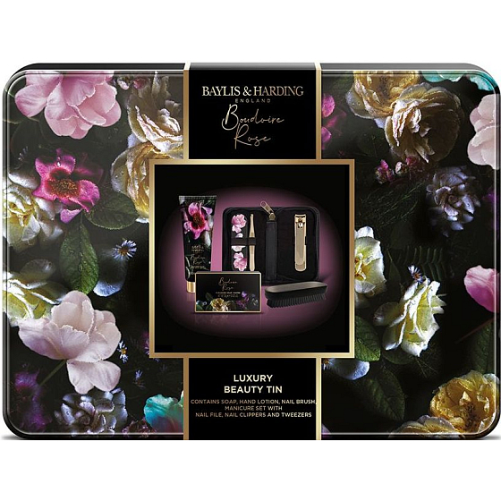 Baylis & Harding Boudoire Rose Handlotion 100 ml + Seife 100 g + Maniküre-Set + Nagelbürste, Kosmetik-Set für Damen