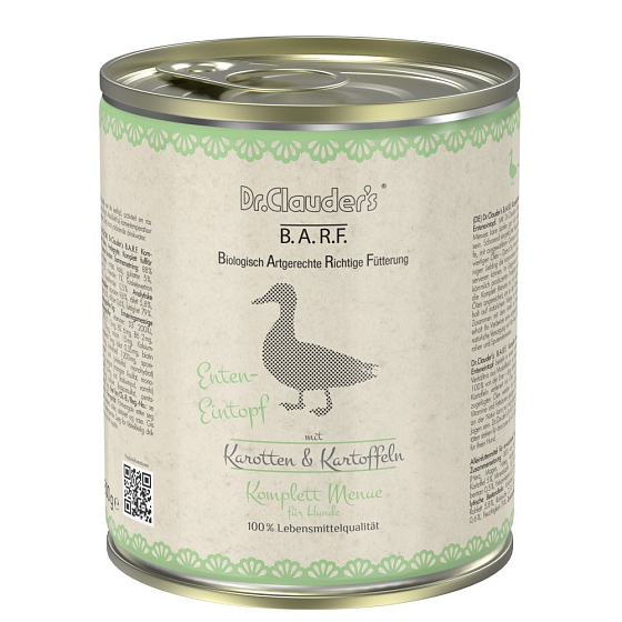 Dr. Clauders BARF Ente + Karotte + Kartoffel Alleinfuttermittel für Hunde 800 g