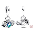 Charm Sterling Silber 925 Weltkarte in Herz, Kompass, Kamera 3in1, Reise-Armband-Anhänger