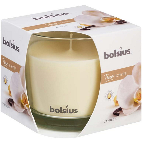 Bolsius True Scents Vanilla - Vanille-Duftkerze im Glas 95 x 95 mm, Brenndauer 43 Stunden