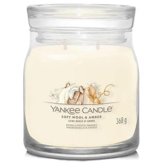 Yankee Candle Soft Wool & Amber - Weiche Wolle und Bernstein Duftkerze Signature medium Glas 2 Dochte 368 g