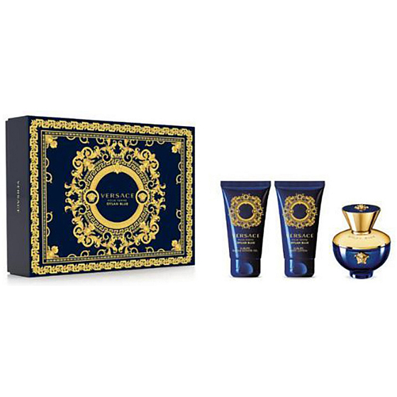 Versace Dylan Blue pour Femme Eau de Parfum 50 ml + Duschgel 50 ml + Körperlotion 50 ml, Geschenkset für Frauen
