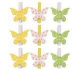 Schmetterlinge Holzpflöcke 3 Farben 4,5 cm, 9 Stück im Beutel
