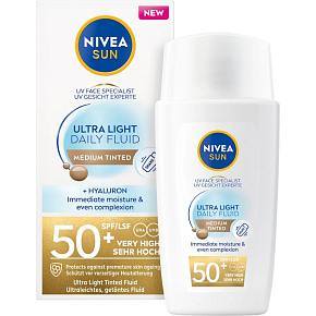 Nivea Sun Ultra Light Daily Fluid Tönungs-Gesichtsschutzcreme Sonnencreme mittlerer Farbton OF50+, 40 ml