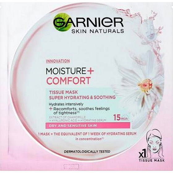 Garnier Moisture + Comfort superhydratisierende beruhigende textile Gesichtsmaske 15 Minuten 32 g