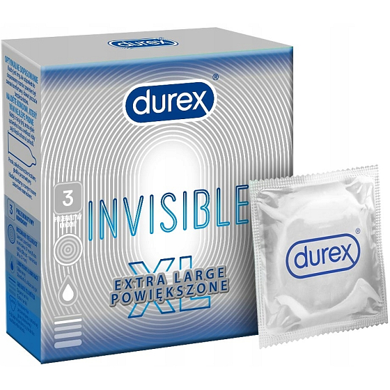 Durex Invisible XL Extra Large extra dünnes Kondom, extra groß, für maximale Empfindlichkeit, nominale Breite: 57 mm 3 Stück
