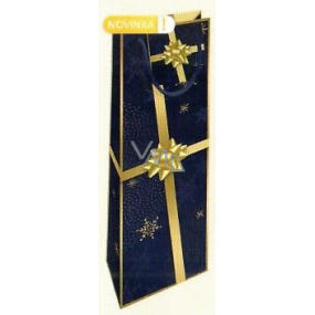 Nekupto Geschenk Papiertüte für Flasche 33 x 10 x 9 cm dunkelblau mit Goldband Weihnachten WLH