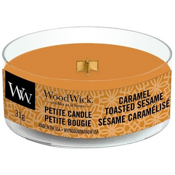 WoodWick Caramel Toasted Sesame - Sesamkekse mit Karamell-Duftkerze mit zierlichem Holzdocht 31 g