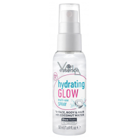 Essence Hydrating Glow Multi-use Spray Feuchtigkeitsspray für Gesicht, Körper und Haare mit Kokoswasser 50 ml
