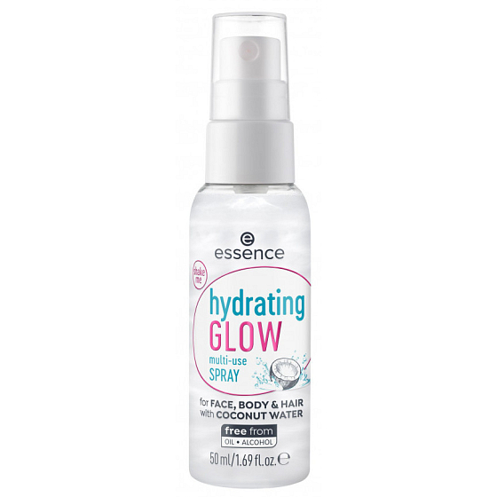 Essence Hydrating Glow Multi-use Spray Feuchtigkeitsspray für Gesicht, Körper und Haare mit Kokoswasser 50 ml