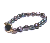 Perle schwarz mit Ornament Armband elastisch Naturstein 7 - 8 mm / 16 - 17 cm, Symbol der Weiblichkeit, bringt Bewunderung