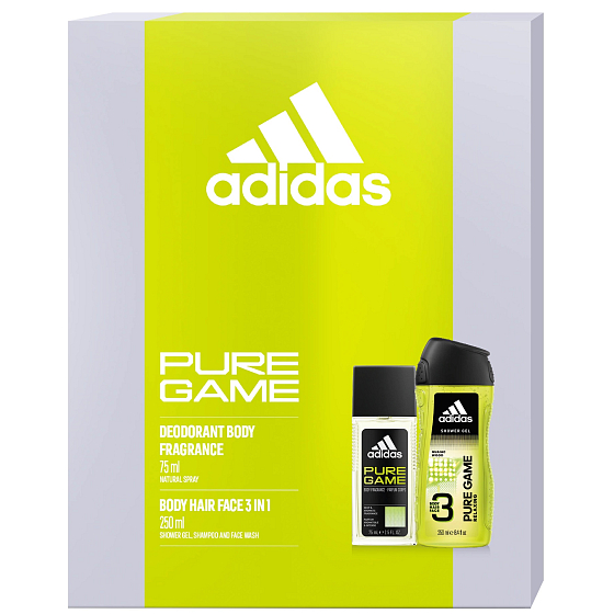 Adidas Pure Game parfümiertes Deo-Glas 75 ml + Duschgel 250 ml, Kosmetikset für Männer