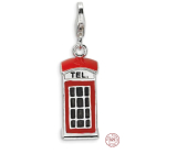 Sterling Silber 925 London Telefon Rot Telefonzelle 3D, Reise Anhänger Armband