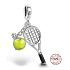 Charme Sterling Silber 925 Tennisschläger, gelber Ball, 2in1 Anhänger am Armband Sport