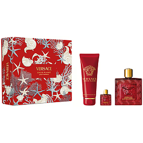 Versace Eros Flame Eau de Parfum 100 ml + Duschgel 150 ml + Eau de Parfum 5 ml, Geschenkeset für Männer