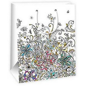 Ditipo Geschenk Papiertüte 26,4 x 13,7 x 32,4 cm weiß, mit Blumen