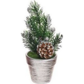 Dekoration Weihnachtsbaum in einem Topf Silber 17 x 6,5 x 6,5 cm