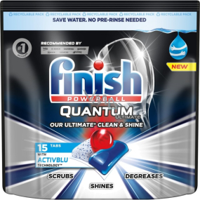 Finish Quantum Ultimate Tabletten für die Spülmaschine, schützt Geschirr und Gläser, bringt umwerfende Reinheit, Glanz 15 Stück