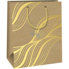 Ditipo Papier Geschenktüte 18 x 22,7 x 10 cm Kraft - natur, goldene Linien