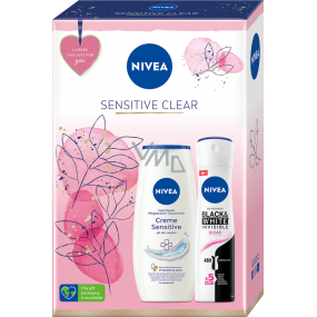 Nivea Sensitive Clear Creme Sensitive Duschgel 250 ml + Black & White Invisible Clear Antitranspirant Deodorant Spray für Frauen 150 ml, Kosmetikset für Frauen