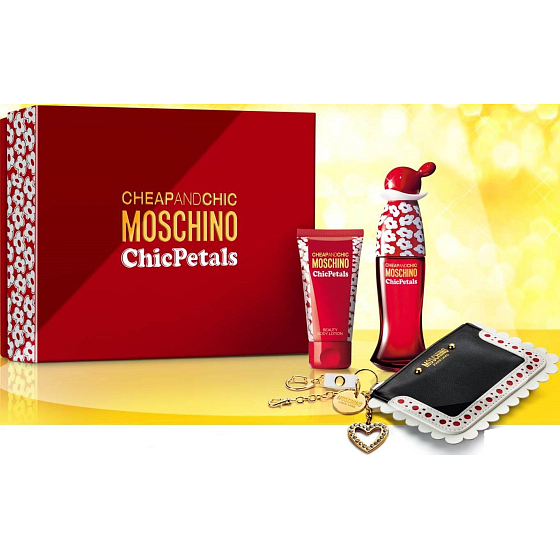 Moschino Günstige und schicke schicke Blütenblätter Eau de Toilette 50 ml + Körperlotion 50 ml + Brieftasche, Geschenkset