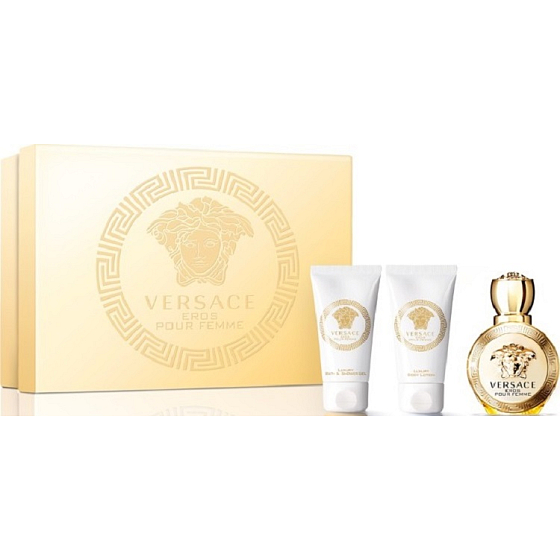 Versace Eros pour Femme parfümiertes Wasser für Frauen 50 ml + Körperlotion 50 ml + Duschgel 50 ml, Geschenkset