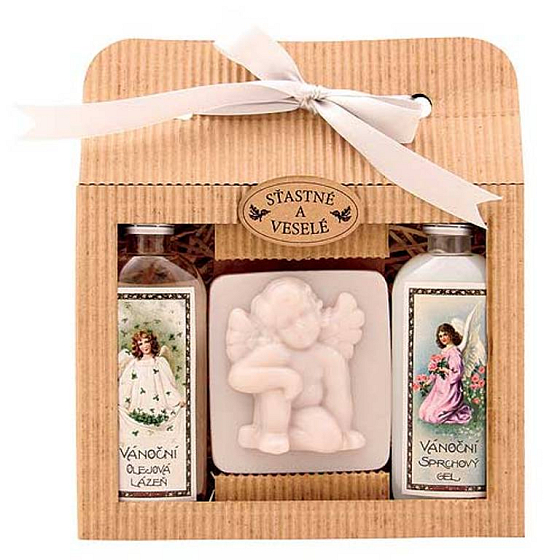 Bohemia Gifts Weihnachtsduschgel 100 ml + Angel handgemachte Seife 80 g + Darts und Rosenölbad 100 ml