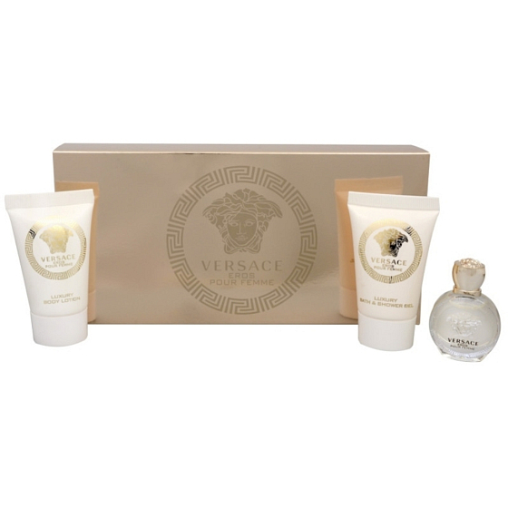 Versace Eros pour Femme parfümiertes Wasser für Frauen 5 ml + Duschgel 25 ml + Körperlotion 25 ml, Geschenkset