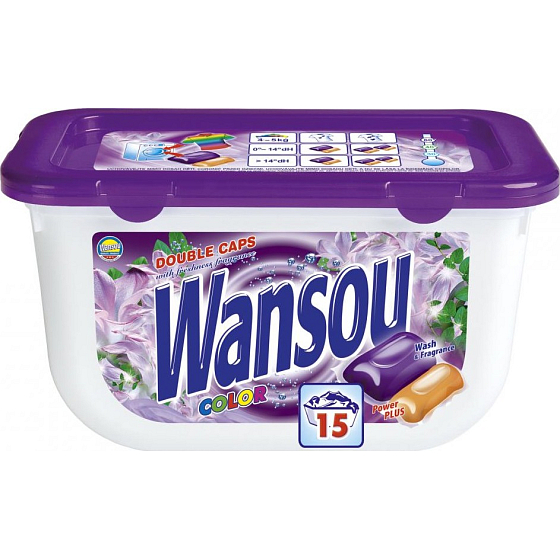 Wansou Double Caps Color Universal-Zweikammer-Gelwaschkapseln 15 Stück x 25 g