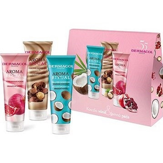 Dermacol Aroma Ritual Brasilianisches Kokos Duschgel 250 ml + Macadamia Trüffel Duschgel 250 ml + Granatapfel Duschgel 250 ml, Kosmetikset