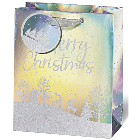 BSB Luxus-Papier-Geschenktüte 23 x 19 x 9 cm Weihnachtshologramm mit Schneelandschaft VDT 453 - A5