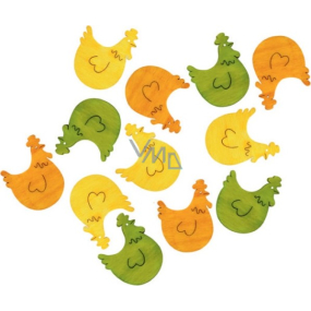 Hölzerne Hühner orange-gelb-grün 4 cm 12 Stück
