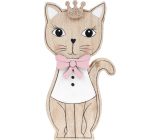 Hölzerne Katze mit rosa Schleife und Krone 15 cm