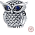 Sterling Silber 925 Eule mit blauem Zirkonia, Perle auf Armband Tier