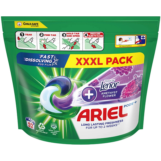 Ariel +Touch Of Lenor Amethyst Flower Gelkapseln für lang anhaltende Frische 52 Stück
